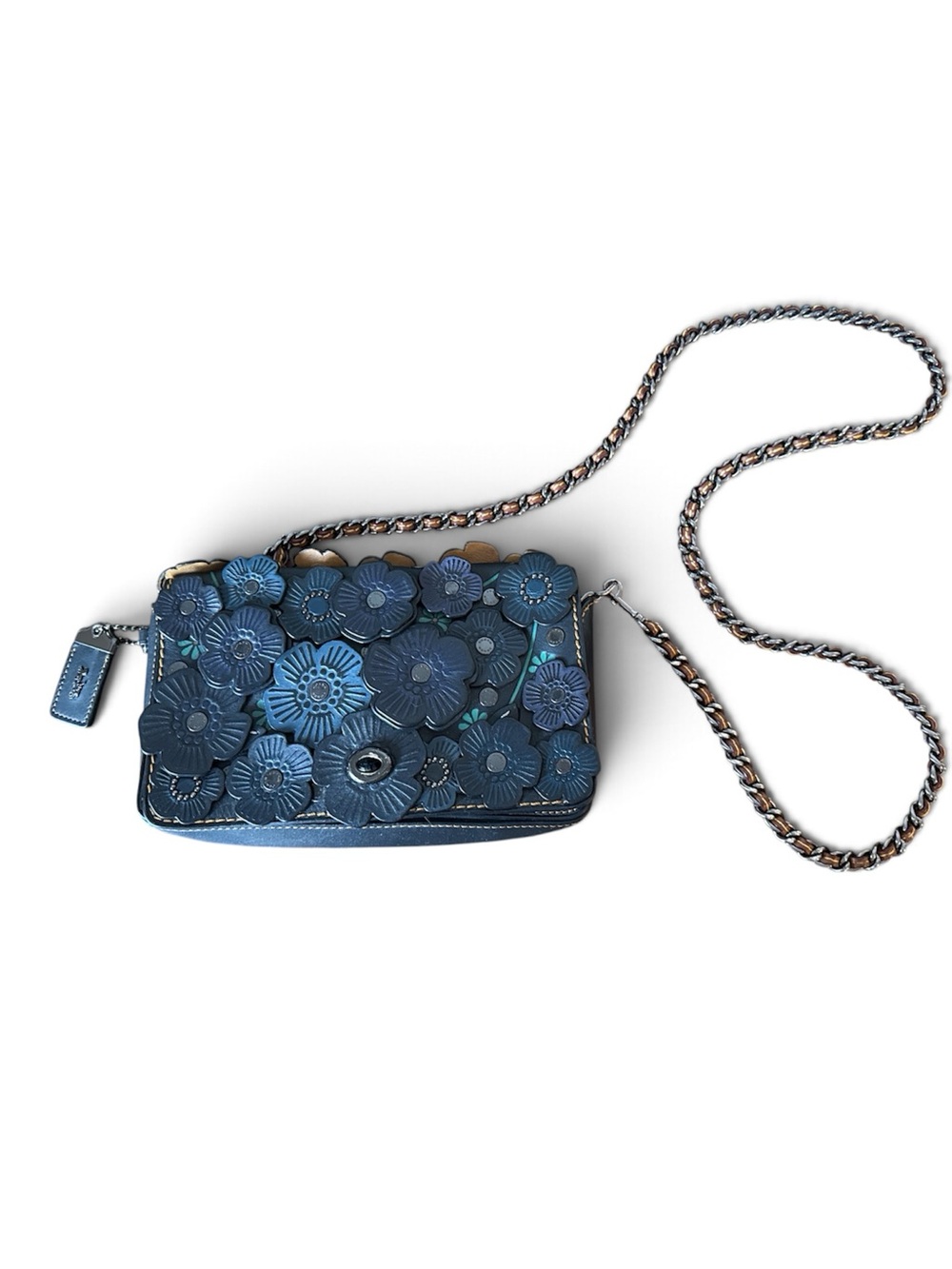 Coach Blue Floral Appliqué Chain Crossbody
